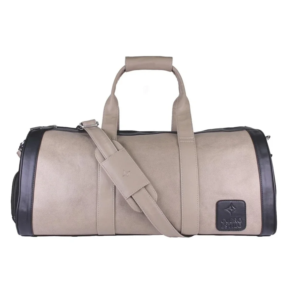 Cuero Estilo Vegan Leather Weekender Duffle Bag Tan Black Trim Luggage NWT